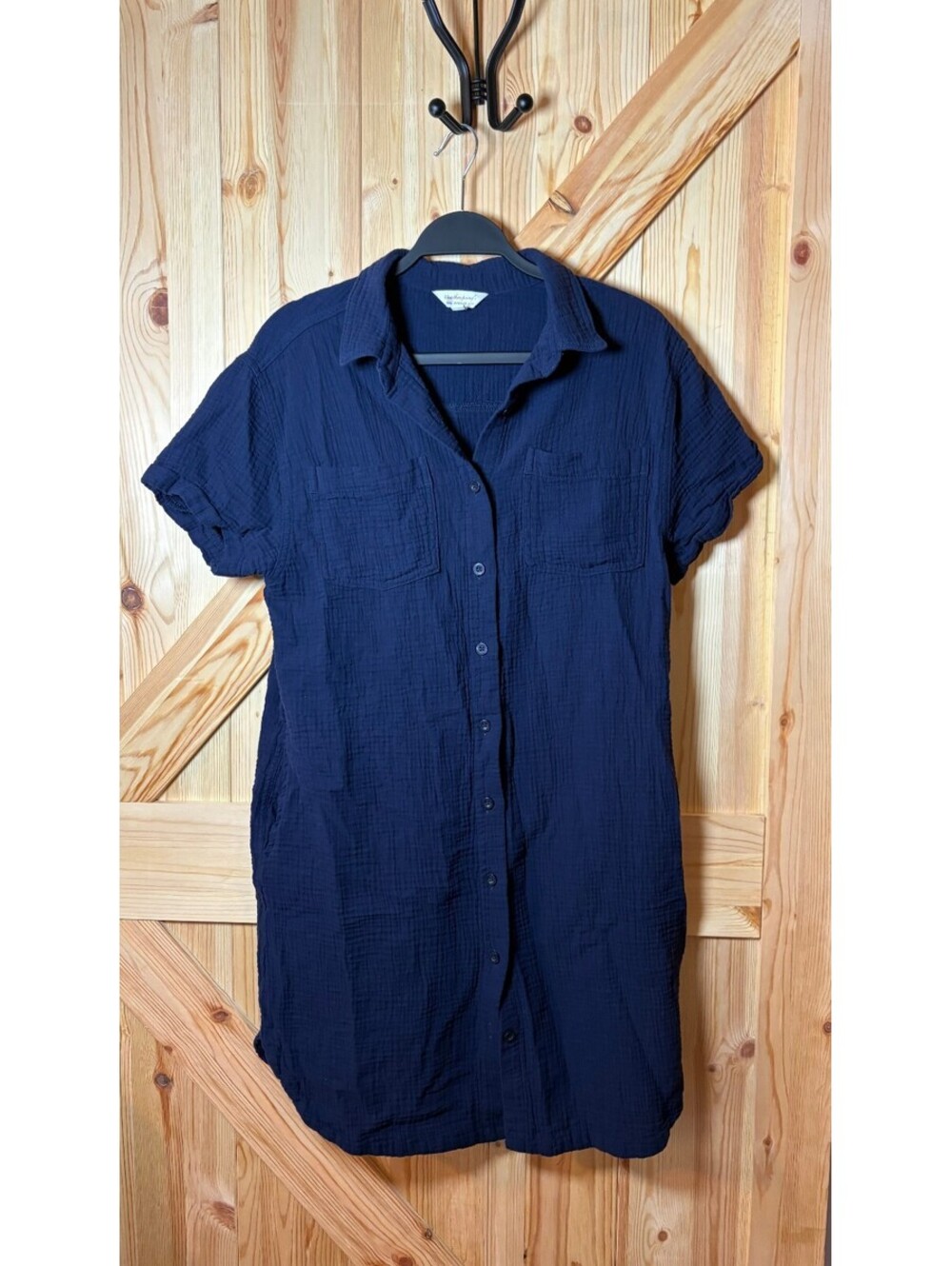 Weatherproof Vintage Navy Blue Short Sleeve Button-Up Dress Size S 100% cotton